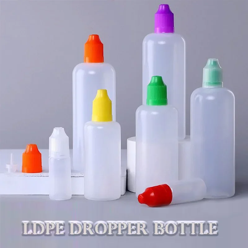 100PCS 3-120ml Empty LDPE Plastic Squeezable Dropper Bottles Long Thin Tip Liquid Fill Containers Eye Dropping Refillable Bottle