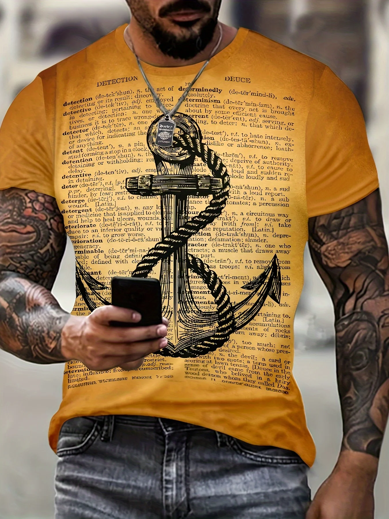 

2024 New Orange T-shirt Trendy Hook Printed Men's Short Sleeves