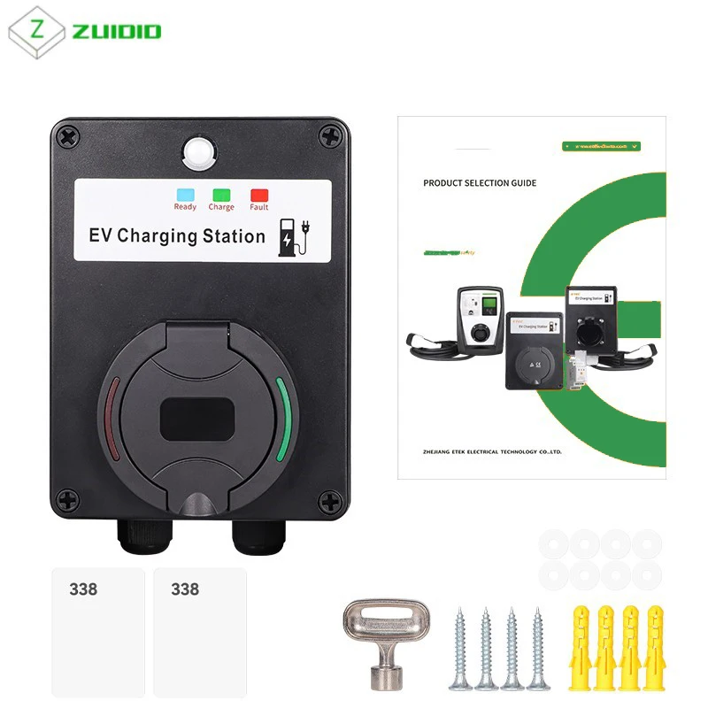 EVSE Wallbox EV Charger Wall Type2 32A 22kw/7kw Single/Three Phase Mount Charging Station Socket RCMU RFID EKEC4