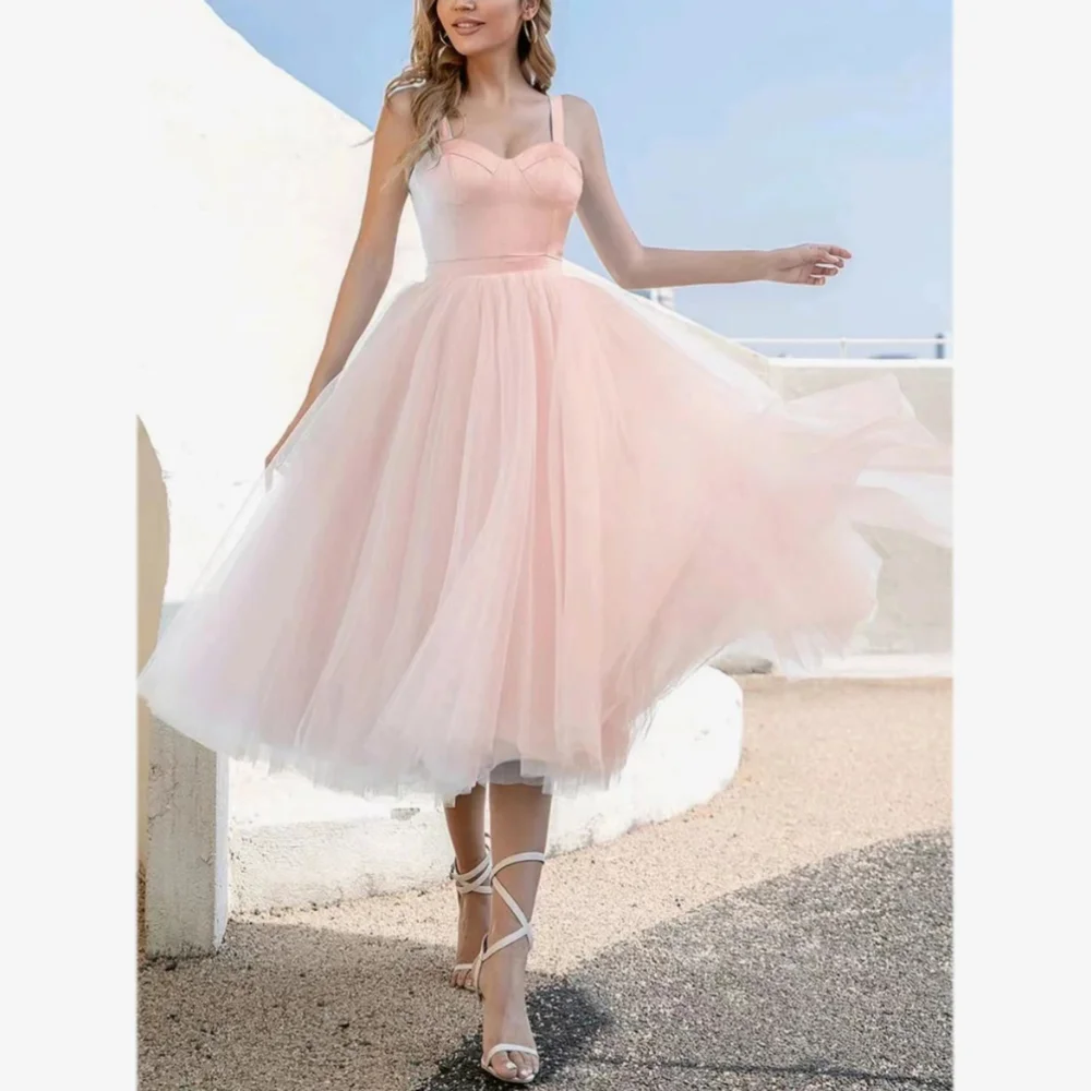 Lovely Short Sweetheart Tulle Satin Evening Dresses Sleeveless Lace Up A Line Tea Length فساتين للمناسبات الخاصة