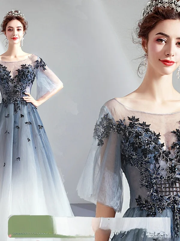 

Синяя длинная юбка с цветочным узором ручной работы, с вырезами, для выступлений на сцене, для празднования дня рождения, Нового года, вечеринок и торжеств