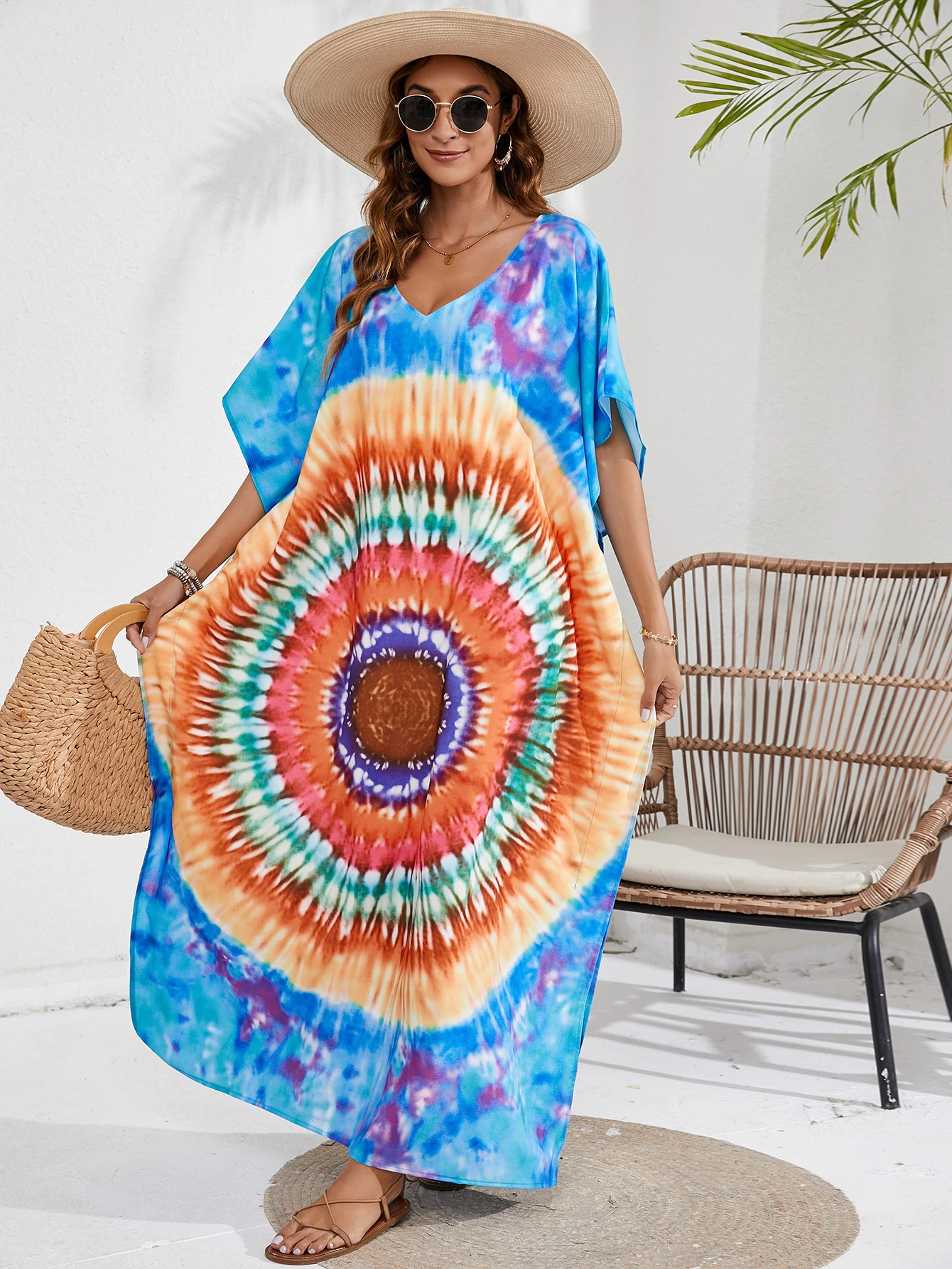 

Женское быстросохнущее пляжное платье-накидка с эффектом тай-дай, свободного кроя, больших размеров, для отпуска