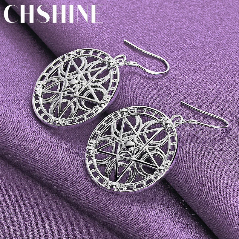 CHSHINE-Boucles d'oreilles rondes en argent regardé 925 pour femme, étoile à cinq branches, bijoux de charme à la mode