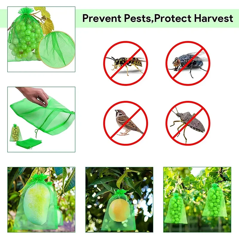 50Pcs Fruit Protection Anti-Bird Bags Strawberry Grapes Mesh Bag Plante Vegetable Netting Cover Garden Tool