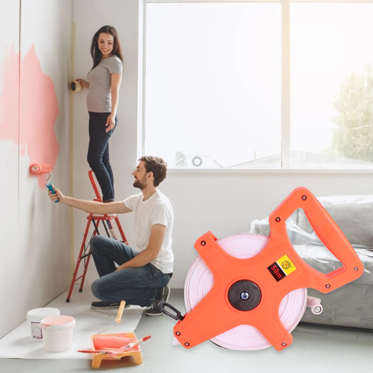 

50M Hand Crank Engineering Measurement Ruler Durable Fiberglass Reel Tape Measure For Industrial Building Athletic Fields Long