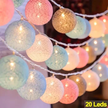 Guirxiété Lumineuse Boule de Coton, 20LED, 2m, Décoration de ixde Noël, Mariage, Vacances, Lampe de Maison