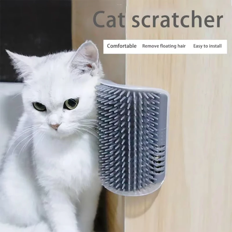 Escova Massageadora para Gatos - Escova de Canto para Arranhar com Catnip, Escova para Remover Pelos e Higiene de Animais de Estimação