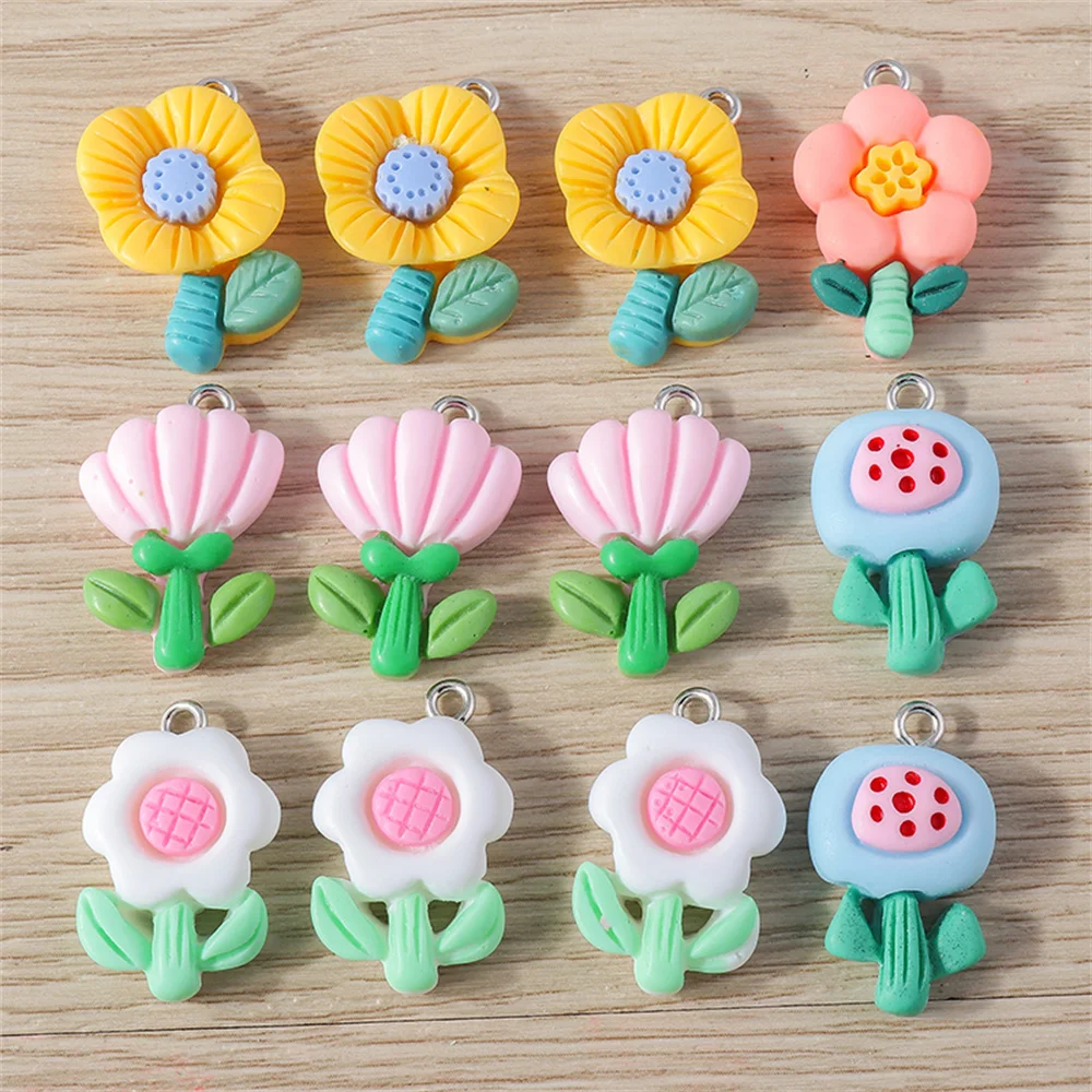 Tusember 15 Stück/Set Mix Niedliche Mädchen Regenbogen-Lutscher-Blumen-Charms für Schmuckherstellung, Niedliche Ohrringe, Halsketten-Anhänger, Kinderspielzeug – Detail 5
