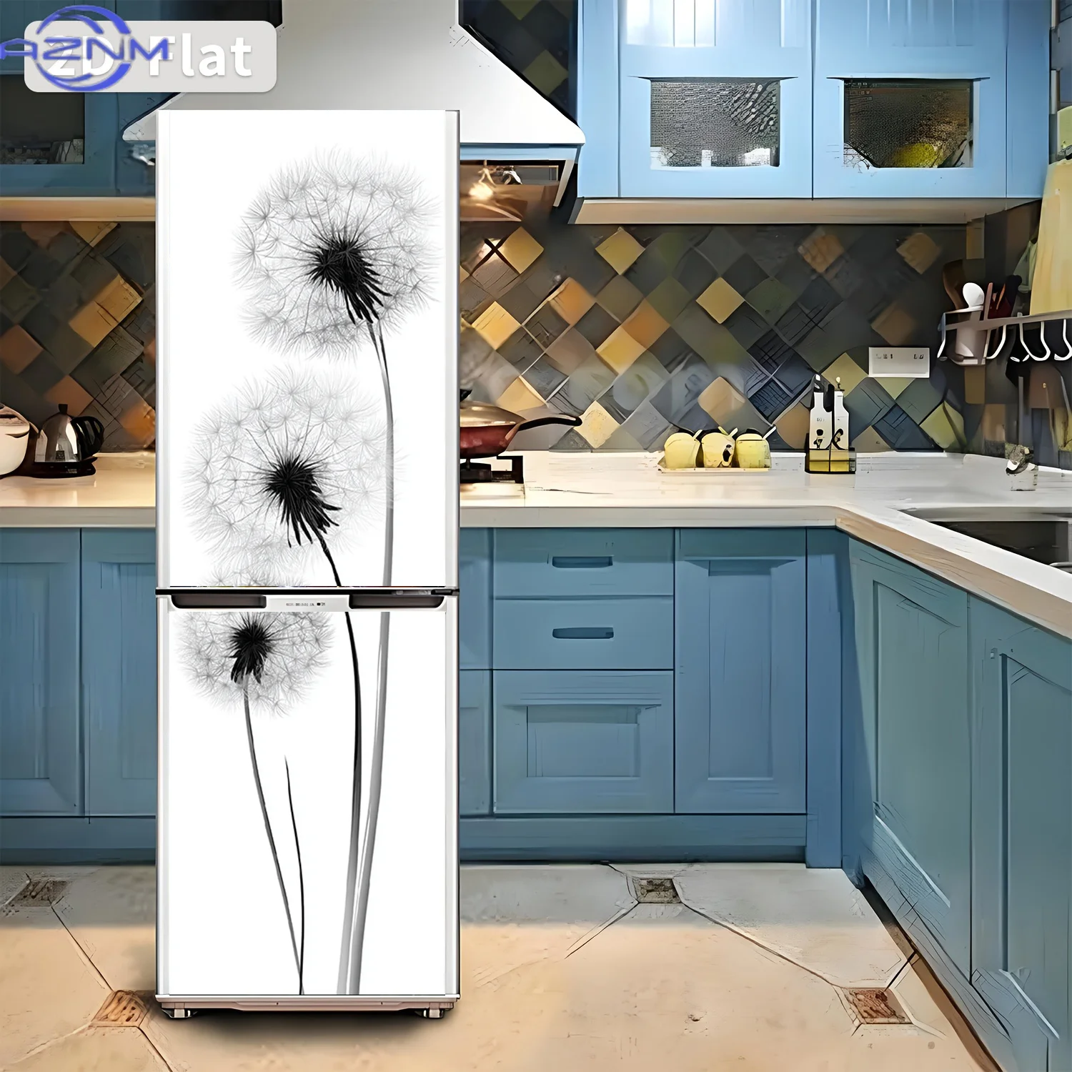 1pc of Refrigerator Sticker, , Featuring a Black And White Dandelion Design, Self-Adhesive Wall Decoration Suitable for Cabine
