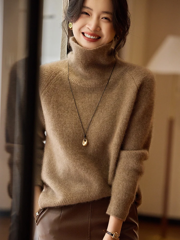 

2025 New Women's 100% Merino Wool Knitwear Turtleneck Pullover Autumn Winter Soft Warm Cashmere Sweater Casual Loose Style Tops