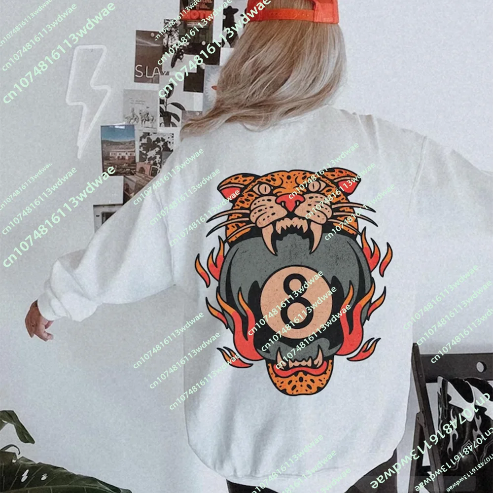 Lucky Leopard Sweatshirt Traditional Tattoo 8 Ball Print Fashion Streetwear Autumn School Start season Women's Vintage Hoodie