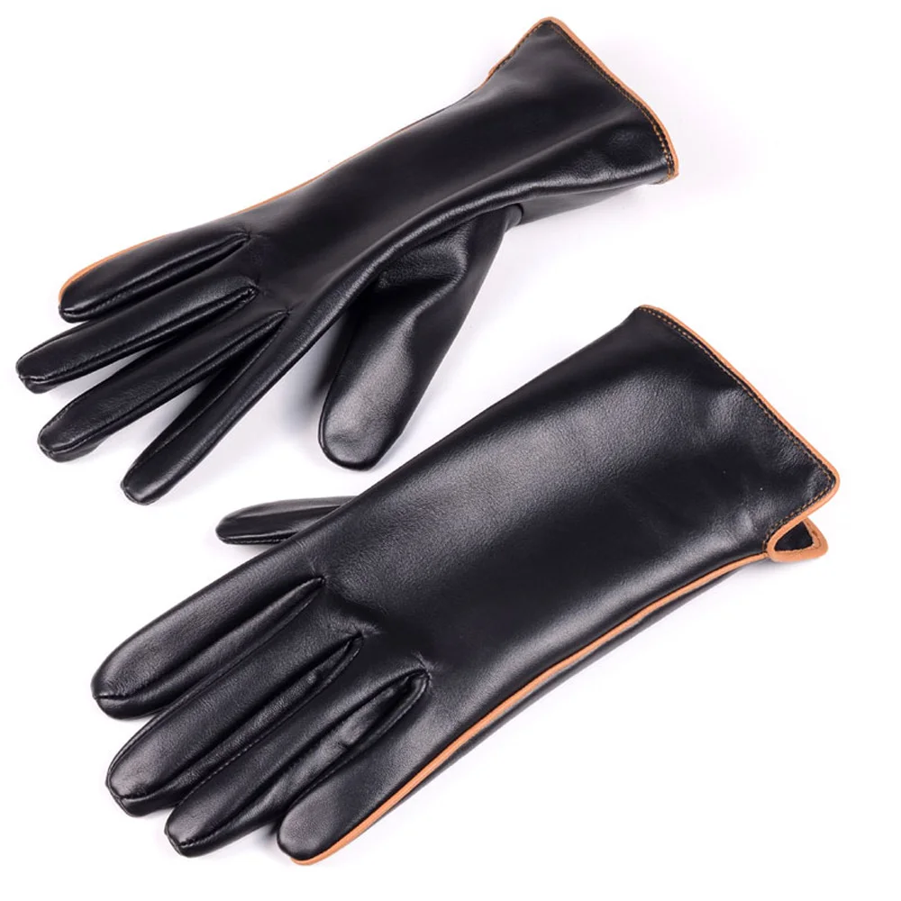 Men's Genuine Leather Goat Skin Winter Thin Silk Lining Touch Screen Driving Sports Short Gloves