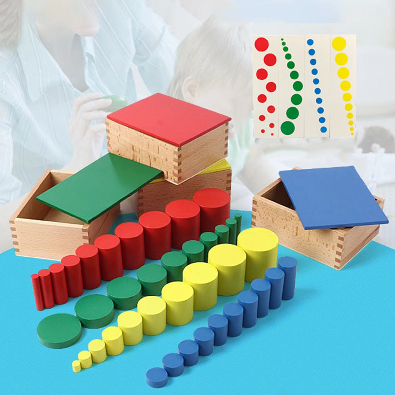 Montessori farbige Zylinder mit Karten box interaktives Spielzeug sensorisches Material knopf los für die frühe Entwicklung für Kinder im Vorschul alter