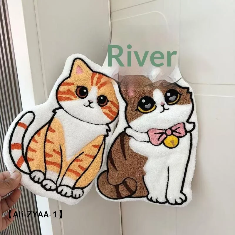 【A】Cartoon Cats Dog Bathroom Hand Cloth Absorbent Hand Cloth Hanging Towels Soft Quick Drying For Kitchen And Bathroom Household