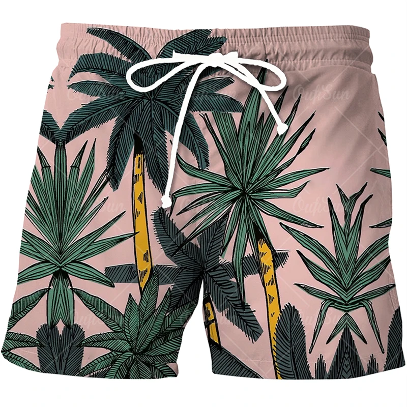 Calção de praia masculina com impressão 3D, trópicos havaianos, calça de natação, férias, surf, nova moda