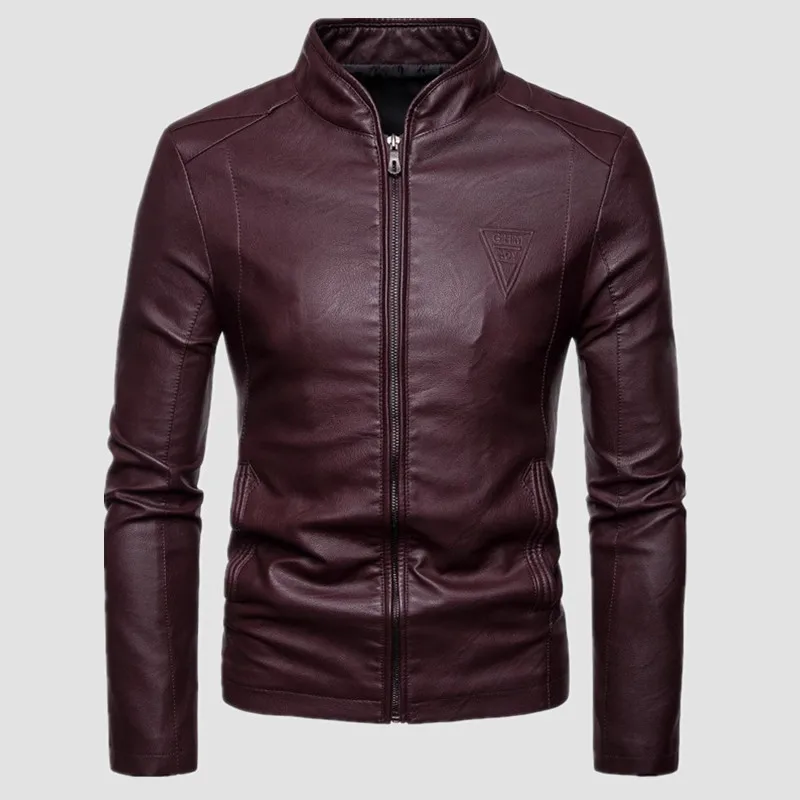 2023 Mens Fashion Leather Jacket Slim Fit Stand Collar PU Jacket Motorcycle Zipper Jackets Men Autumn and Winter Streetwear