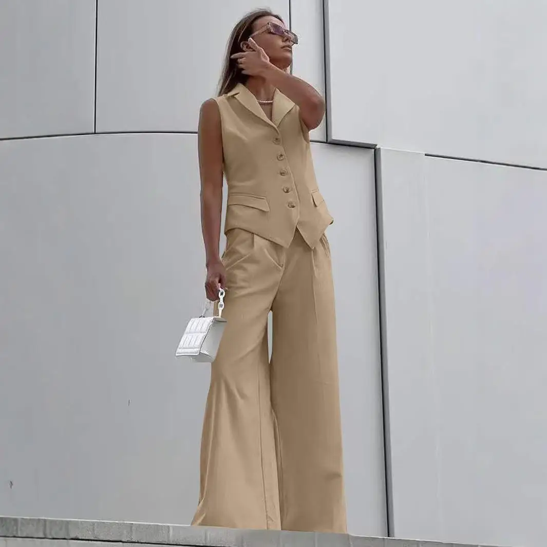 

Women's Casual Style Vest And Pants Set Long Sleeveless Three Piece Winter Fashion Outfit Student School Uniform Work Uniform