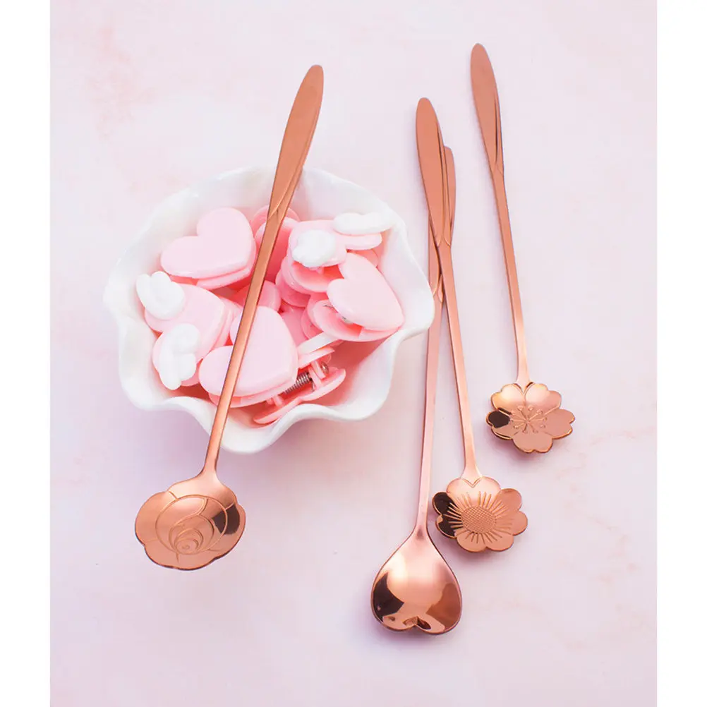 3Pcs Premium Stainless Steel Long Handle Petal Spoon High Polish Heat Resistant Corrosion Proof Mixing Spoon for Coffee Lemonade