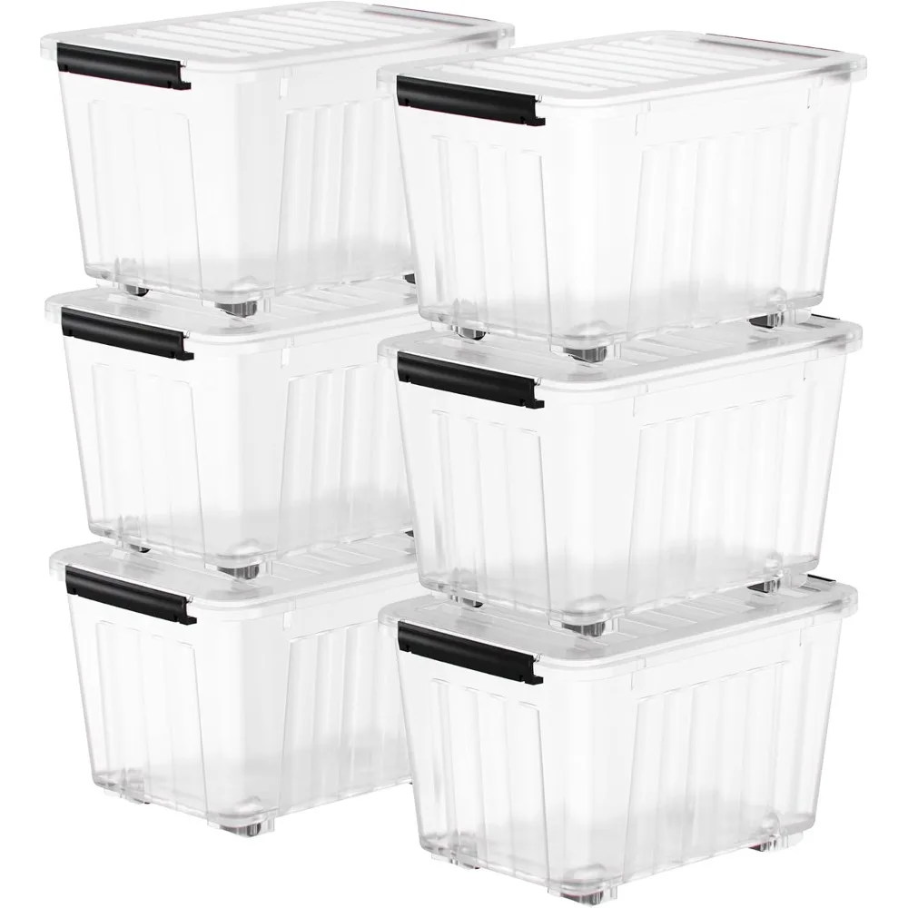 Nazhura 97Quart Plastic Storage Bin, Stackable and Nestable Storage Boxes with Clear Lids and Secure Latching Buckles, Large