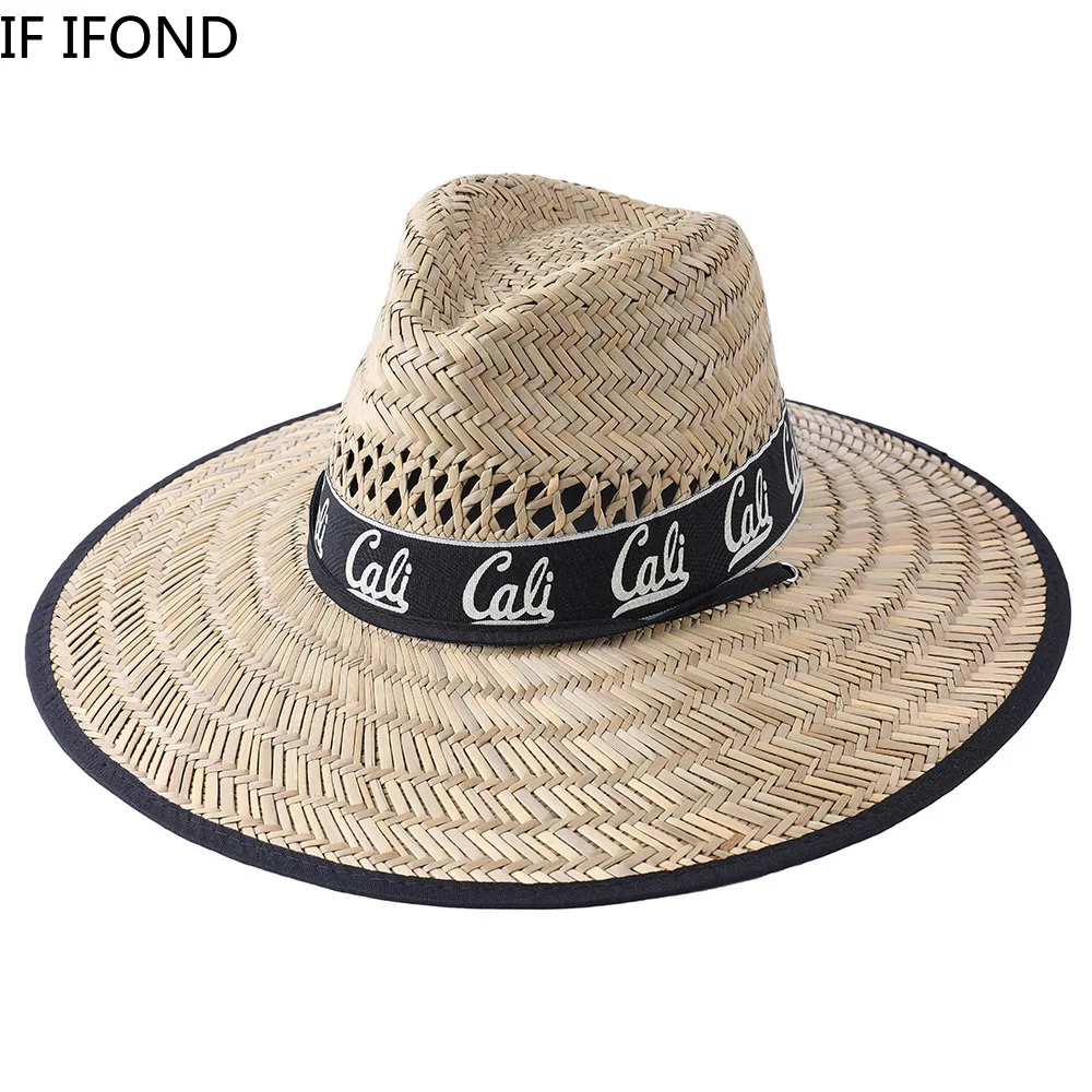 New Popular Tied Rope Lifeguard Hat Summer Sun Straw Hat Ladies Big Eaves Vacation Beach Panama Hats