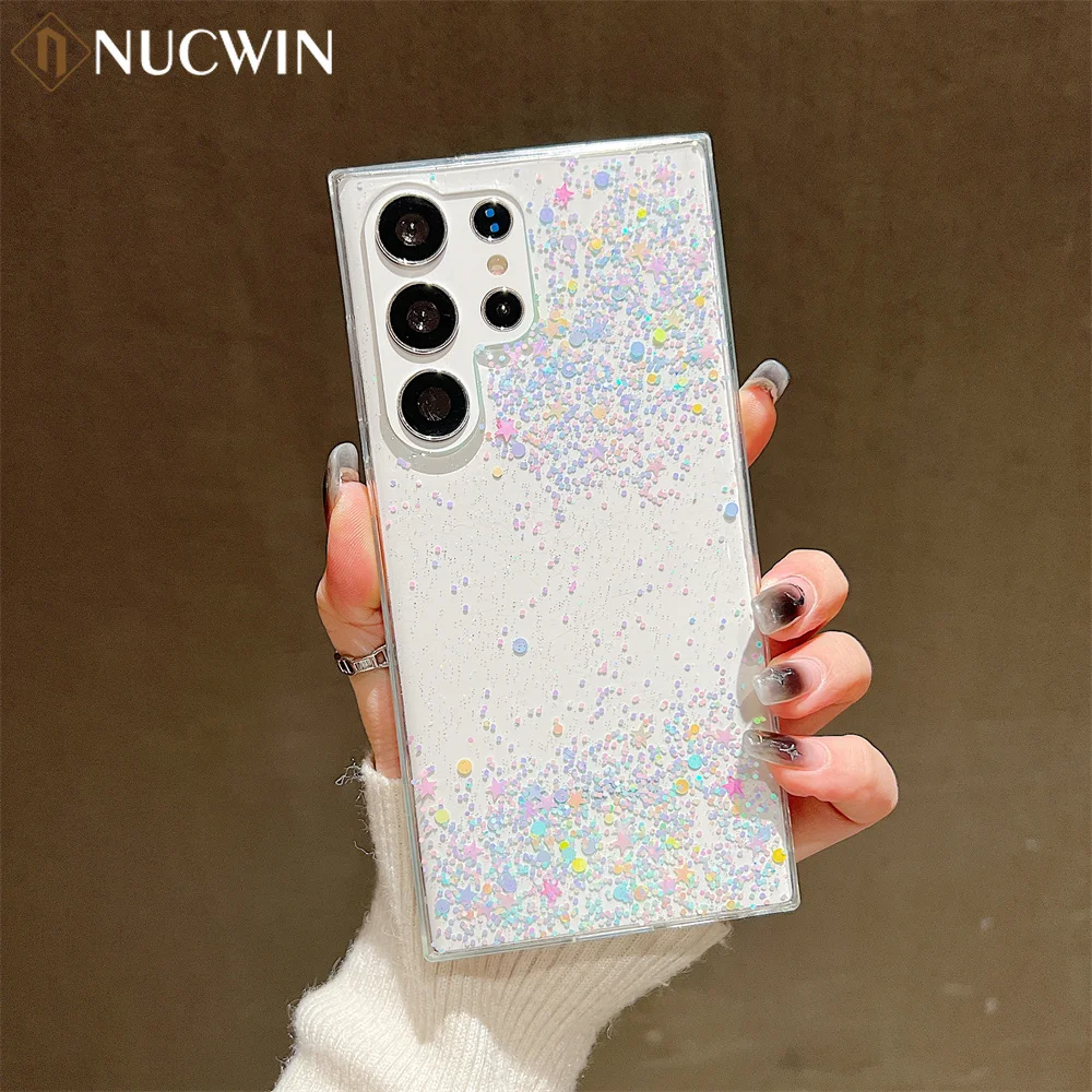 Glitter Colorful Star Case for Samsung Galaxy S24 Ultra S23 S22 Plus S21 S20 FE A34 A54 A14 A52 A73 A53 A33 Transparent Cover