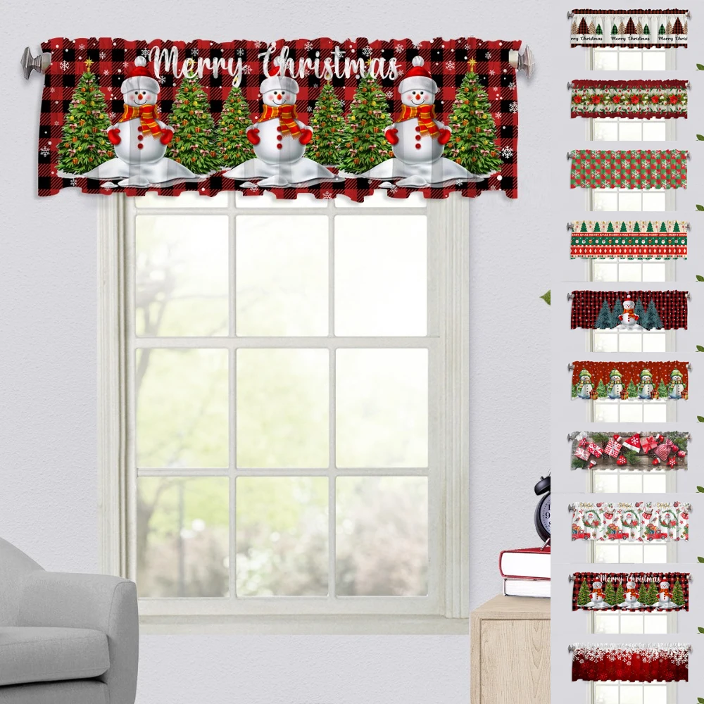 

1PC Christmas Window Curtain Snowman Xmas Tree Kitchen Bedroom Living Room Short Drapes Home Decoration Ornament New Year Gifts