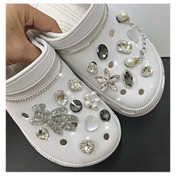 1Set Summer Fashion Cute Crystal Bear Pearl Chain Shoe Charms for Clogs Shoe Decoration Buckle Accessories