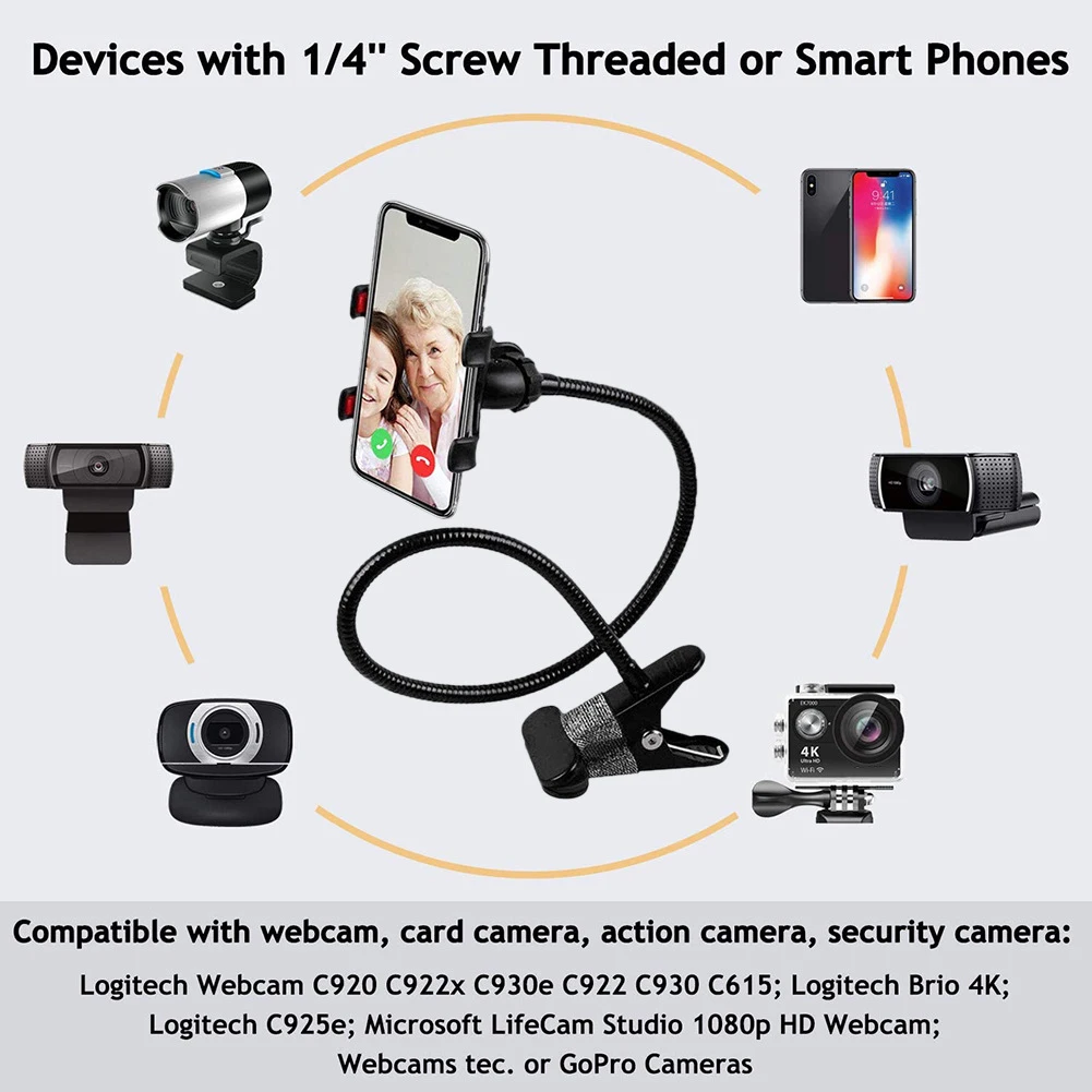 حامل معقوفة مرن لوجيتك ، رف مكتب محسن ، كاميرا ويب المشبك ، C925e ، C922x ، Brio ، 4K