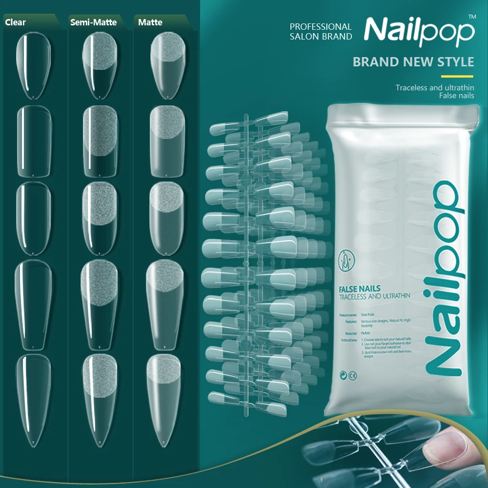 NAILPOP Nail Tips Full Cover Soft Gel False Nail Capsules Various Shapes and Styles for Professional Nail Extension DIY 120PCS