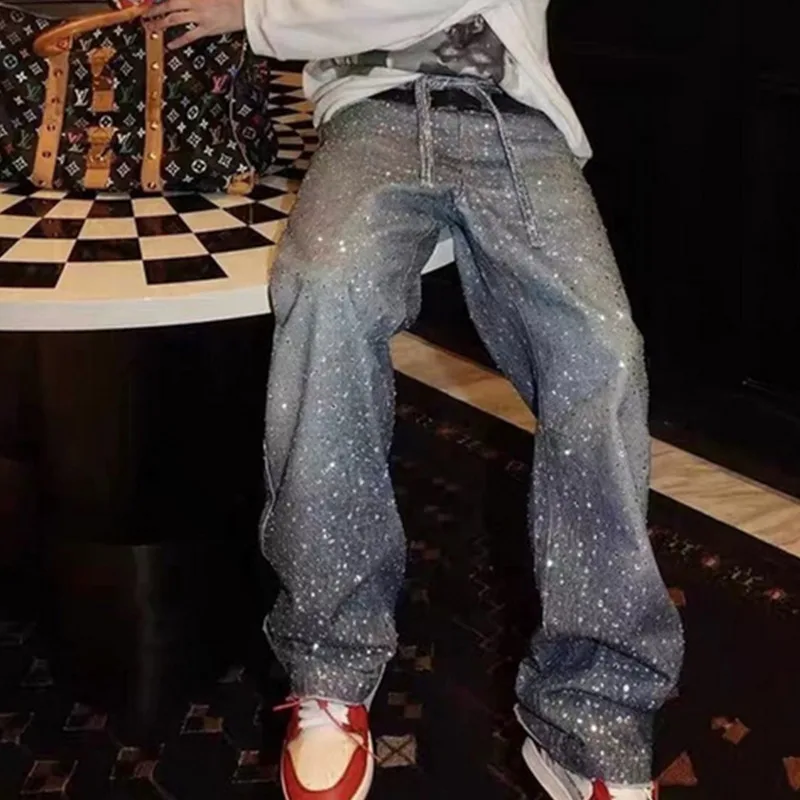 HKSH Jeans Lurus Chic Pasang Jalanan Tinggi Pria Baru Musim Semi Musim Panas Celana Fashion Ins Kasual Dicuci Antik HK6388