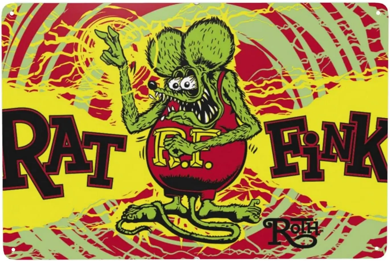 Vintage Rat Fink Metal Plate Retro Car Adaptations Metal Tin Sign Cinema Plaque for Man Cave Garage Bar Club Wall Decor WY189