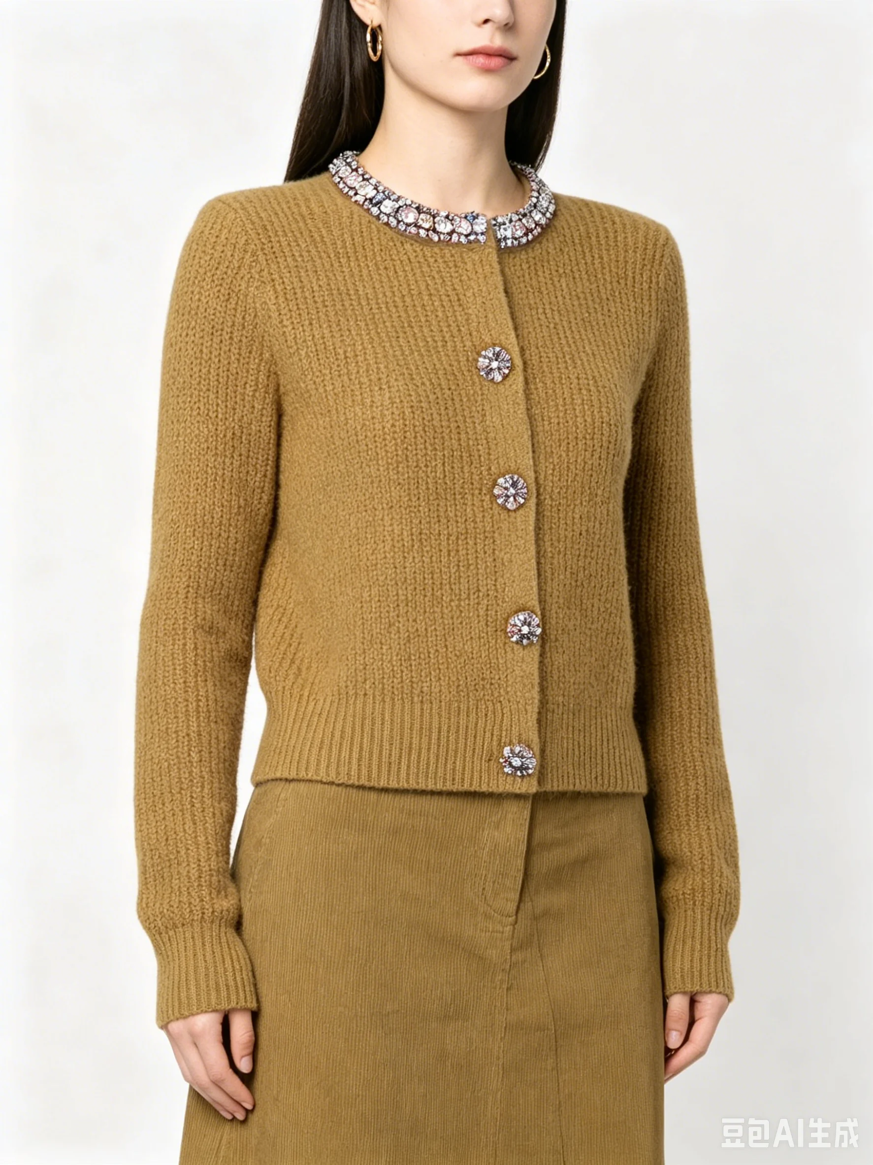 25272 Hochwertige Frühlings- und Herbst-Modejacke mit Nagelverzierung, elastische Strickjacke für Damen