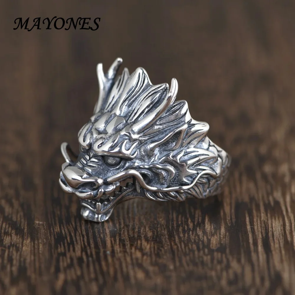 

Original design hot selling 925 Thai silver dragon head opening ring for men's twelve zodiac dragon domineering ring jewelry