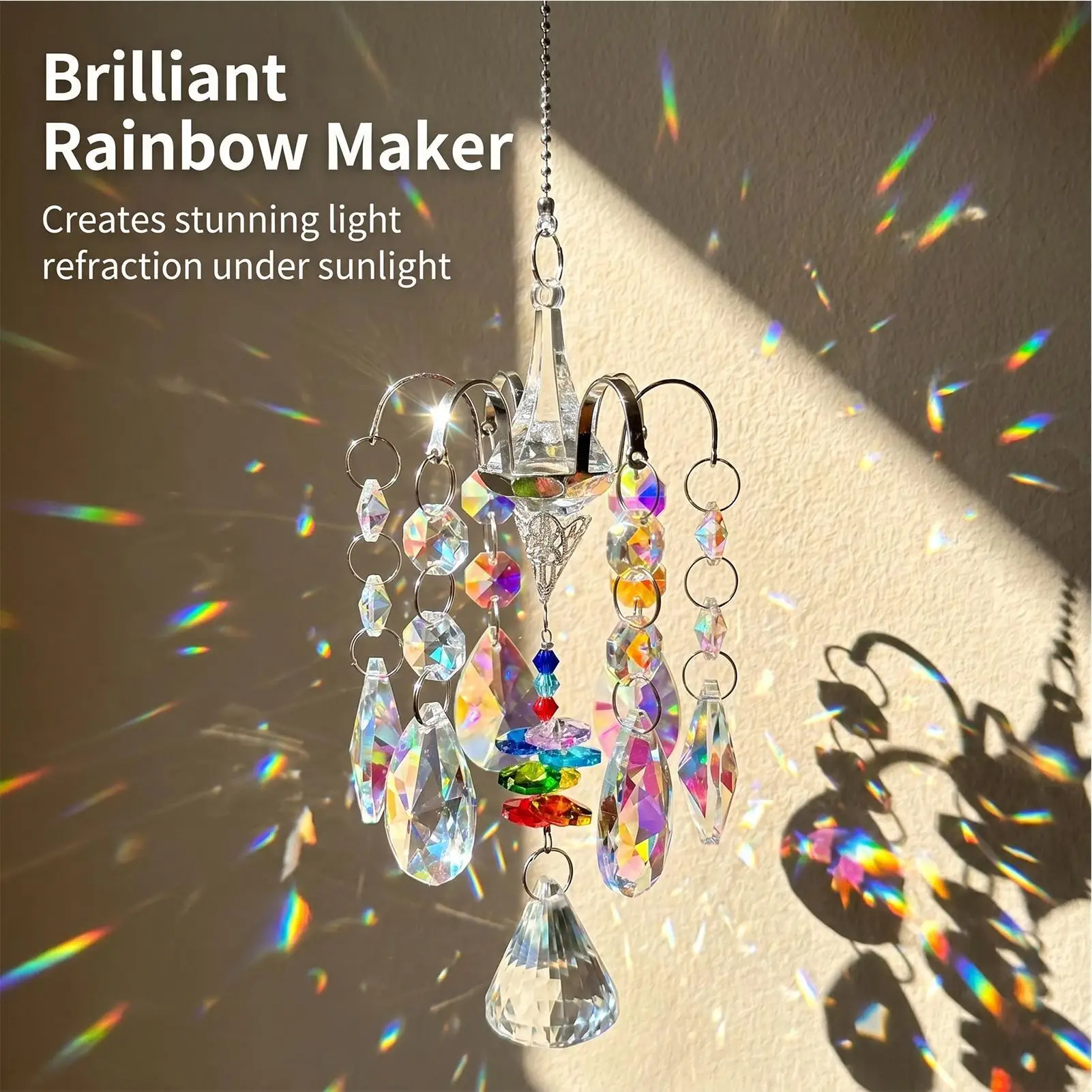 Light Fantasy Crystal Wind Chime Hanging Window Patio Aerial Hanging Suncatcher Rainbow Gift