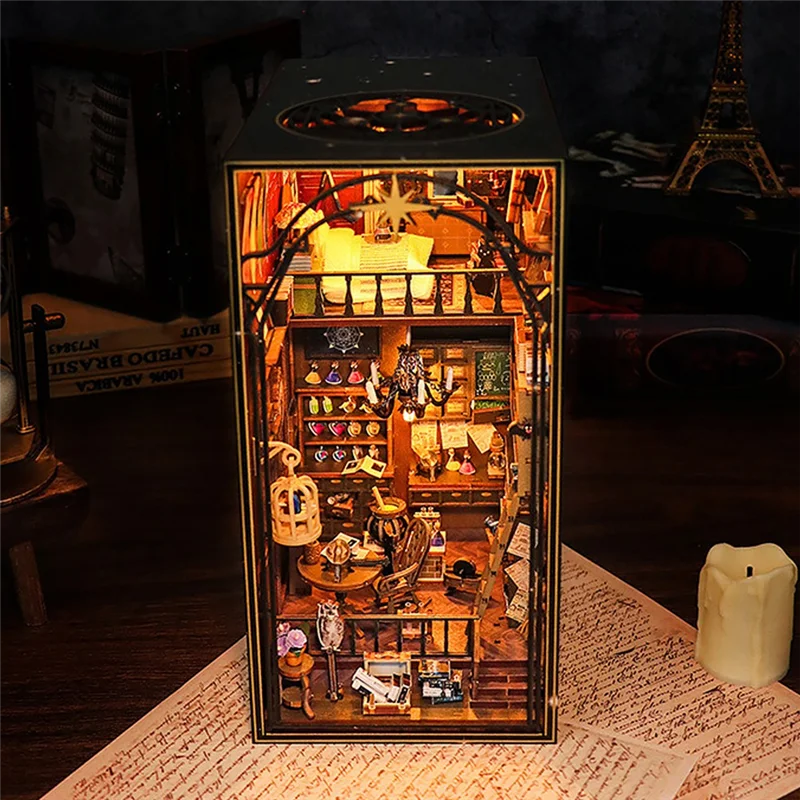 YSUN-DIY Book Nook Kit บ้านไม้ 3D ปริศนาประกอบชุดก่อสร้างชั้นวางหนังสือใส่ตกแต่ง