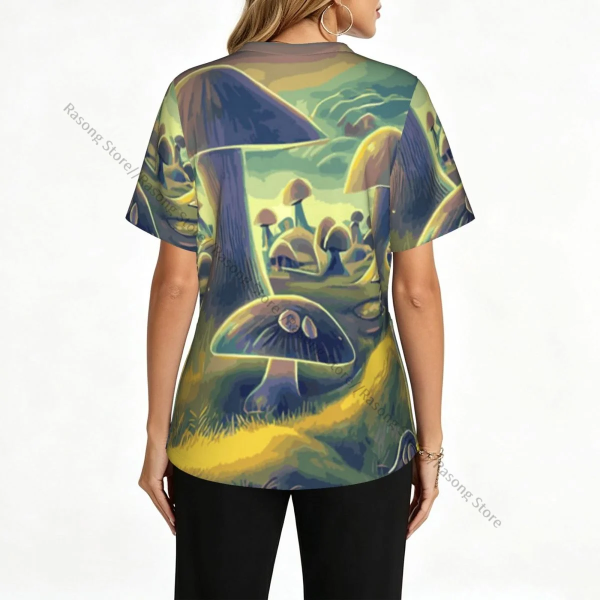 Enchanted Forest With Mushrooms Scrubs Medical Uniforms Women V Neck Short Sleeve Tunic Scrubs Tops Nursing Surgical Uniforms
