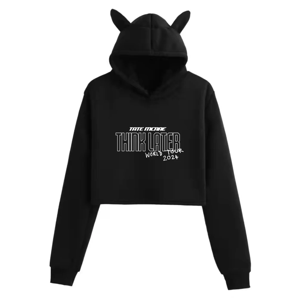 

Tate Mcrae Think Later World Tour 2024 Girls Fashion Clothing Music Fans Gift Long Sleeve Printing Cat Ears Hoodie Casual