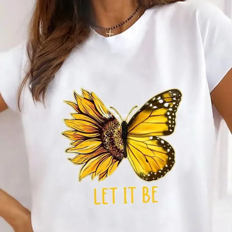 Cute Flower Butterfly 90s Trend T-shirt for Women Harajuku Style Kawaii Graphic Top Ladies Fashion Clothes