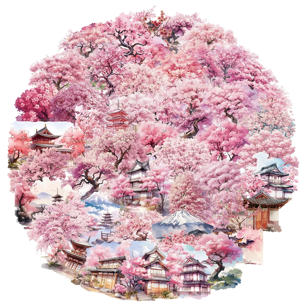 50PCS Creative Watercolor Peach Tree Ins Wind Stickers Phone Case Decoration Notebook PET Transparent Material Stickers