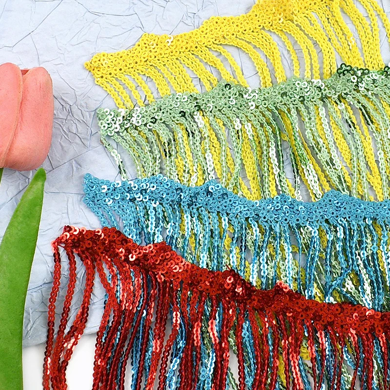 

2/5Yards 17cm Sequins Tassel Fringe Lace Trim for Latin Stage Dress Clothes Glitter Fringes Decor Ribbon DIY Sewing Accessories