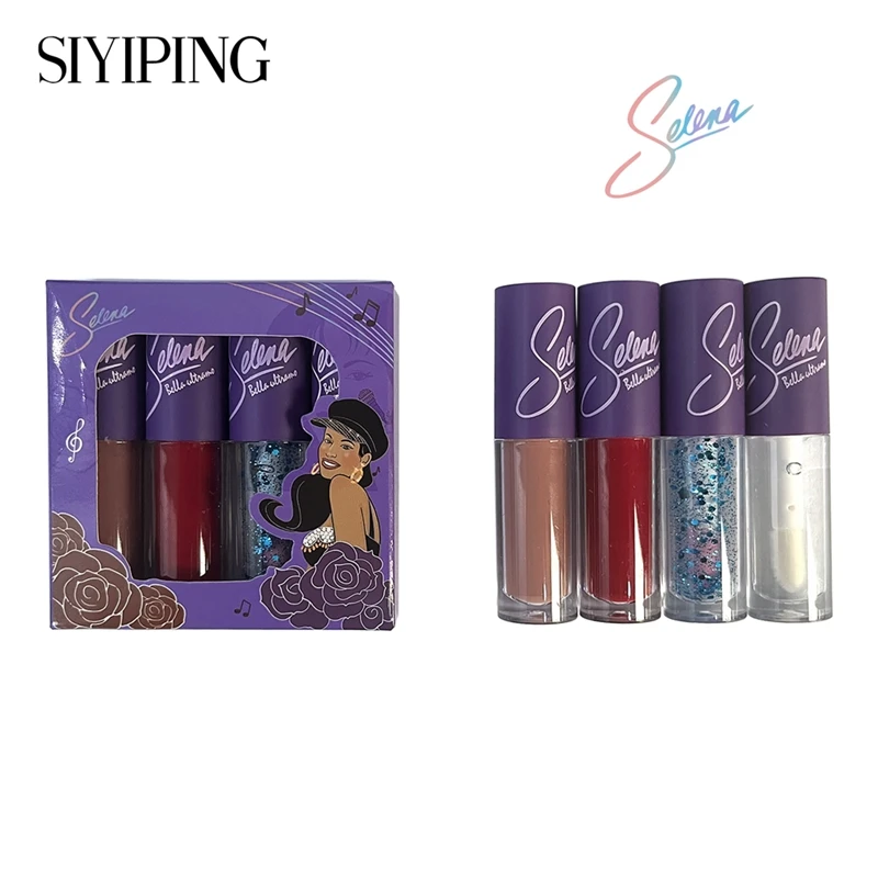 4-kleuren Lipgloss, Glanzend Glanzend Bedauwde Textuur Lipglazuur, Hydraterende Langdurige Sterstok Plumping Selena Vloeibare Lippenstift