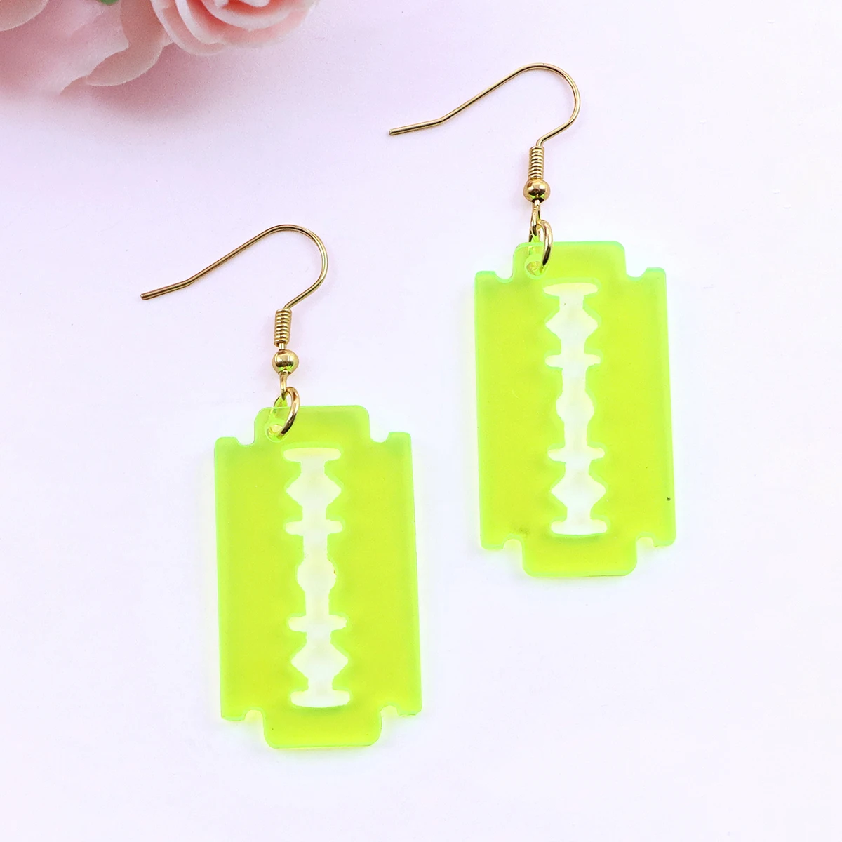 Acrylic razor drop light weight neon colors earring