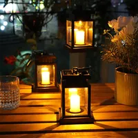 Waterproof LED Candle Bright Light Solar Lamp Retro Flickering Hanging Lantern for Yard Garden Pathway Decoration Outdoor Palace