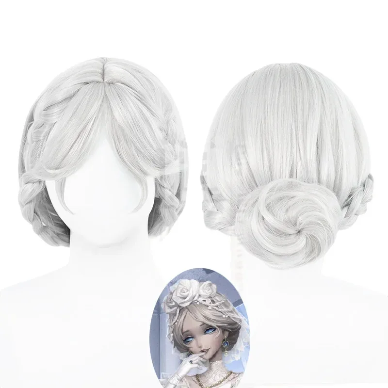 High Quality Promised Day Cosplay Wig 45CM Silver White Heat-resistant Synthetic Hair Halloween Party Cosplay Wigs+wig Cap