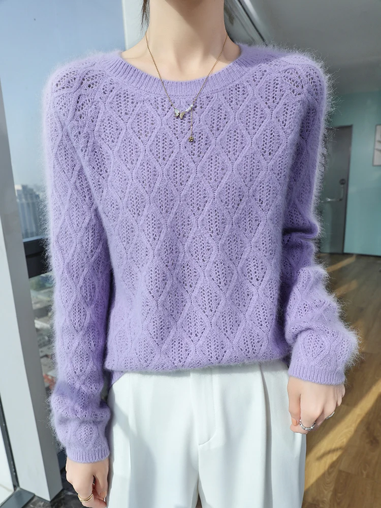 TLOML 여성용 100% 밍크 캐시미어 스웨터 오넥 긴 소매 풀오버 가을 겨울 부드럽고 따뜻한 캐주얼 캐시미어 니트웨어 기본 탑