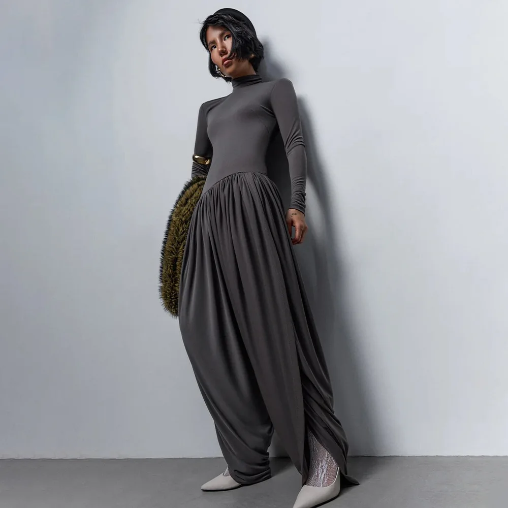 

Apprabant Autumn New Sexy Side Slit Ruched Jumpsuit Women's Cut Out Long Sleeve Slim High Waist One Piece Rompers Streetwear