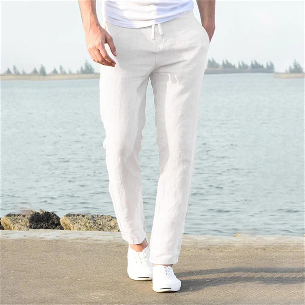 FURCW Men Cotton Linen Trousers Solid S-3XL 3