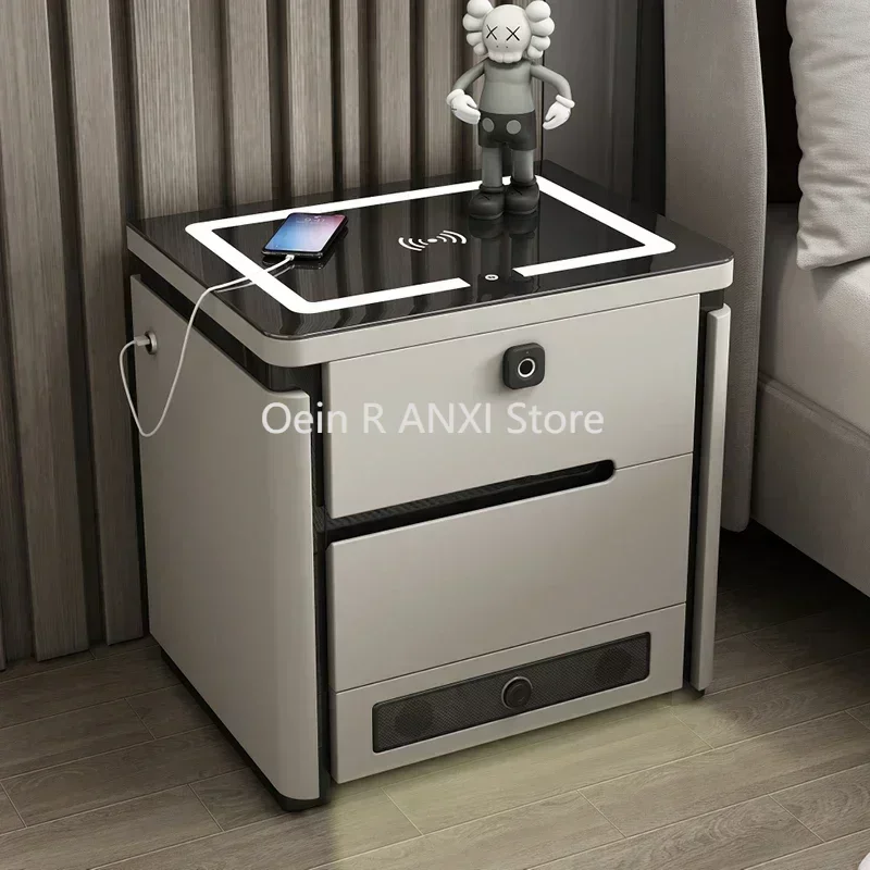 

Smart Nightstands Luxury Modern Baking Paint Multifunctional Bedside Table Creative LED Lights Wireless Charging Furniture WKNS