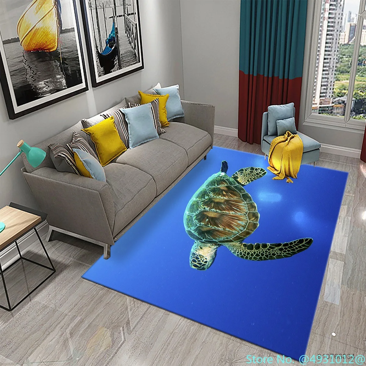 2023 3D Blue Ocean Fish Green Turtle Carpet for Living Room Bedroom Sofa Doormat Decor Kid Play Crawl Non-slip Mat Polyester Rug