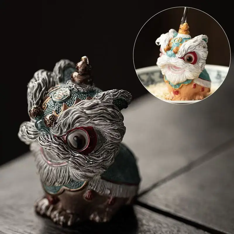 Creative Personalized National Trend Celebratory Lion Pair Heat Changeable Color Tea Play Tea Pet Small Ornament Tea Set Decorat